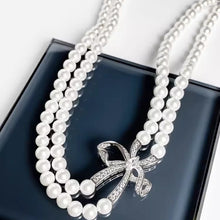 Cargar imagen en el visor de la galería, 925 Sterling Silver Two Lines 6.5mm Pearl Necklace Earrings Set for Women Wedding Jewelry x53