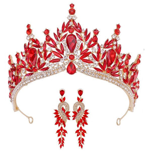 Luxury Crystal Leaves Forest Queen Wedding Crown With Earrings Rhinestone Hair Accessories bc88 - www.eufashionbags.com