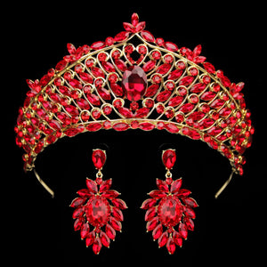 Baroque Purple Crystal Wedding Tiara Crown With Earrings Set Rhinestone Hair Jewelry b10