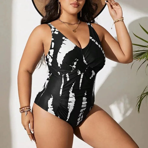 2024 Plus Size One-piece Swimsuit 0XL-5XL Sexy Cross Border Model Real Shot Deep V Collar Bathing Suit Women  Plus Size Swimwear