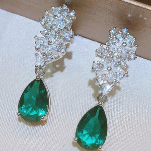 Green Cubic Zircon Flower Dangle Earrings Women Wedding Trendy Jewelry t06 - www.eufashionbags.com