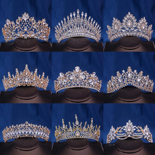 Gold Color Rhinestone Crown Hair Accessories Luxury Crystal Tiara For Women e33