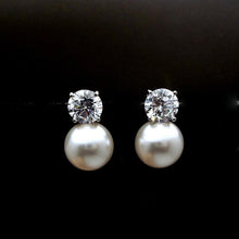 Charger l&#39;image dans la galerie, Silver Color Eternity Wedding Earrings Dainty Women Imitation Pearl Stud Earrings he23 - www.eufashionbags.com