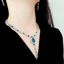 Charger l&#39;image dans la galerie, Fashion Silver Color Jewelry Sets For Women Charm Green Zircon Necklace Earrings x41