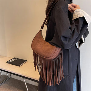 Vintage Retro Small tassels PU Leather Crossbody for Women a113