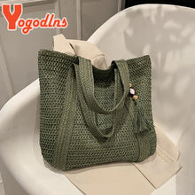 Carica l&#39;immagine nel visualizzatore di Gallery, Luxury Straw Woven Tote Bag Summer Casual Large Tassel Handbags Fashion Beach Women Travel Shoulder bag