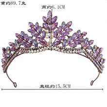 画像をギャラリービューアに読み込む, Baroque Vintage Purple AB Crystal Headdress Leaves Bridal Tiaras Crowns Women Headpiece e01