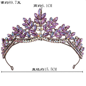 Baroque Vintage Purple AB Crystal Headdress Leaves Bridal Tiaras Crowns Women Headpiece e01