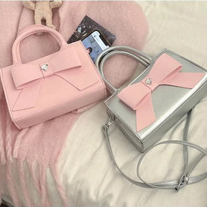Pink Womens Handbag Cute Bow Small Pu Leather Fashion Casual Shoulder Bag Literary Advanced Crossbody Bag