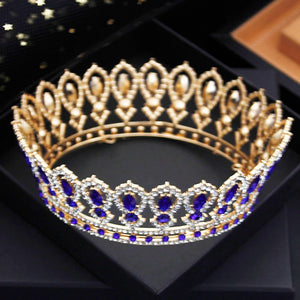 Pink Colors Royal Queen Wedding Crown for Bride Tiaras Bridal Diadem Round Princess Circle Hair Jewelry Accessories