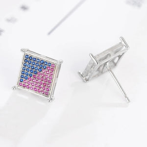 Blue Color Stud Earrings Micro-set Zirconia Rule Square Trendy Women Daily Gift
