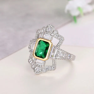 Hollow Green CZ Women Rings Two Tone Design Lady's Finger Accessories
