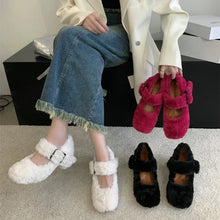 Cargar imagen en el visor de la galería, Mary Jane High Heels Women New Versatile One Line Square Headed Thick Heels Shallow Mouth Plush Single Shoes
