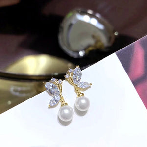Fashion Imitation Pearl Drop Earrings Marquise CZ Ear Accessories for Women n116