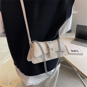 Solid color Women Chain Shoulder Bag Small PU Leather Handbag And Wallet Vintage Luxury Flap Crossbody Sling Bag