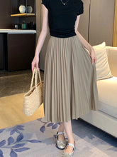 Carica l&#39;immagine nel visualizzatore di Gallery, Basic Pleated Midi Long Skirt for Women New Solid All-match A Line High Waist Mid-length Skirt