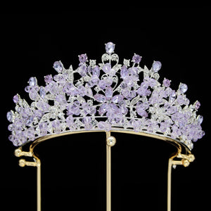 Purple Crystal Beads Tiaras Royal Queen Bridal Crowns Rhinestone Wedding Hair Accessories bc93 - www.eufashionbags.com