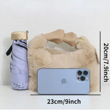 Carica l&#39;immagine nel visualizzatore di Gallery, Women Faux Fur Plush Handbags Ruched Handle Small Lady Shoulder Crossbody Bag Casual Tote Half-Moon Hobos Winter