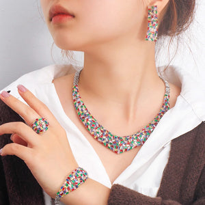 Multicolor Bling Cubic Zirconia Dubai Bridal Jewelry Sets for Women Party Dress Accessories