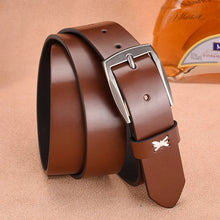 Carica l&#39;immagine nel visualizzatore di Gallery, Man Brown Leather Belt High Quality Dress Belt For Men New Fashion Causal Waistband Alloy Buckle