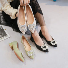 Charger l&#39;image dans la galerie, Women&#39;s Pumps Shoes Pointed-toe Rhinestone Square Buckle Chunky Heel Shoes w16