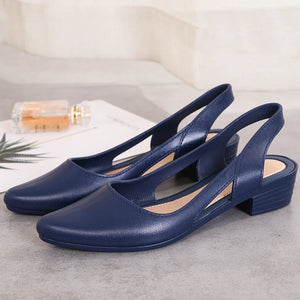 Cut-out closed toe jelly sandals women pointed toe chunky med high heels flip flops slingback casual shoes