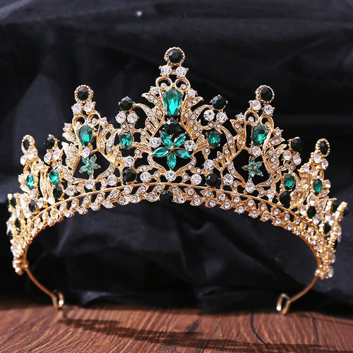 Green Wedding Crown Water drop Crystal Tiaras Headband for Wedding Dress Women's Headwear Crown Hair Jewelry