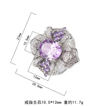 Cargar imagen en el visor de la galería, 925 Sterling Silver Adjustable Ring for Women Amethyst Emerald Gemstone Geometry Ring x65