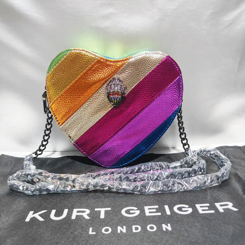 2023 KURT G Fashion Heart-Shaped Rainbow Women Crossbody Bags Colorful PU Tote Bag Outdoor Travel Shoulder Bag Fashion Design