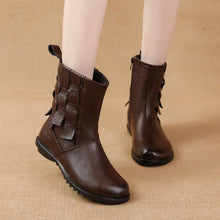 Carica l&#39;immagine nel visualizzatore di Gallery, Cowhide Flat Heels Mid-Calf Boots Casual Genuine Leather Women&#39;s Boots q132