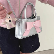 Laden Sie das Bild in den Galerie-Viewer, Pink Womens Handbag Cute Bow Small Pu Leather Fashion Casual Shoulder Bag Literary Advanced Crossbody Bag
