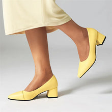 Laden Sie das Bild in den Galerie-Viewer, Fashion Block Heeled Shoes Ladies Pumps Large Size Women&#39;s Medium Heels Red Blue Pink Yellow Party Office Shoes