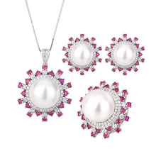 Carica l&#39;immagine nel visualizzatore di Gallery, Fashion Star White Pearl Pendant Necklace Adjustable Ring Women&#39;s Luxury Macrame Jewelry