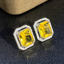 Cargar imagen en el visor de la galería, Geometric Stud Earrings with Yellow Cubic Zirconia Trendy Luxury Bright Color Earrings for Women