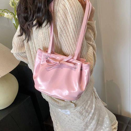 Fashion Shoulder Bag Women PU Bow Clutch Top Handle Luxury Underarm Bag Chic Y2K Bag for Girls