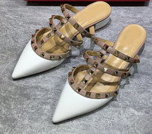 画像をギャラリービューアに読み込む, Shiny Gold Rivets T- Strap Sandals 4cm Med Heels Slippers Summer Mujer Sexy Dress Shoes Patent Leather And Matte Claussure