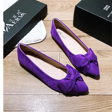 Cargar imagen en el visor de la galería, Women High Quality Moccasin Shoes Flock Slip-ons Pointy Toe With Big Bow Plus Size 33 48 46 Wide Fitting Flats