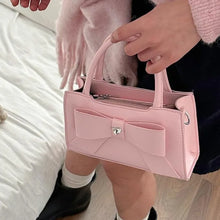 Laden Sie das Bild in den Galerie-Viewer, Pink Womens Handbag Cute Bow Small Pu Leather Fashion Casual Shoulder Bag Literary Advanced Crossbody Bag