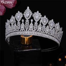 Load image into Gallery viewer, Luxury Pink CZ Tall Crowns Wedding Tiaras Women Zircon Hair Jewelry Princess Queen Champagne Headdress