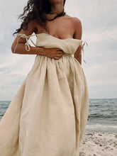 Cargar imagen en el visor de la galería, Bornladies Spring Summer Beach Style Women Dress Vintage Loose A-line Sling Dress Sexy Hot Girl 100% Cotton V-neck Dress