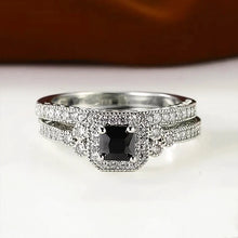 Cargar imagen en el visor de la galería, Princess White/Black Set Rings for Women 2Pcs Luxury Cubic Zircon Wedding Accessories