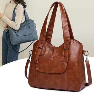 Solid Color Retro Brand Totes for Women 2024 Fashion PU Leather Shoulder Bag Shopper Handbag