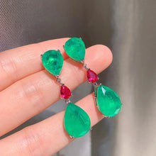 Cargar imagen en el visor de la galería, Silver Color Simulation Emerald wedding Earrings For Women 44mm Water Drop Paraiba Long Earrings x23