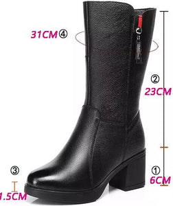 Women Mid-Calf Boots Winter Warm Side Zipper High Heel Booties q163