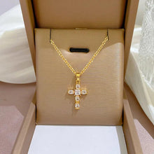 Charger l&#39;image dans la galerie, Luxury Cross Necklace for Women White/Black/Pink Cubic Zirconia Pendant Wedding Jewelry t26 - www.eufashionbags.com