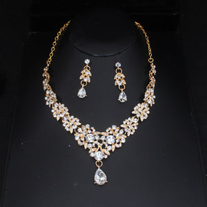 Luxury Crystal Bridal Jewelry Sets For Women Tiara Crown Necklace Earrings Set dc29 - www.eufashionbags.com
