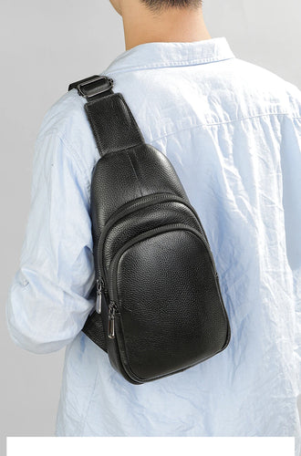 Men's Shoulder Bag Cowhide Leather Sling Bag Male Side Pouch Cross Bag Chest Bag Travel Slingback For iPad 7.9 Inch
