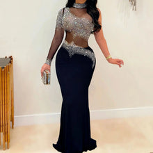 Load image into Gallery viewer, Plus Size Sheer Rhinestone Party Dress Female Luxury Dinner Prom Lady Evening Robe Summer Elegant And Pretty Women Dresses