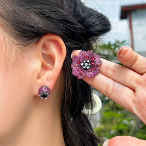 Cubic Zirconia Flower Leaf Long Dangle Drop Party Earrings for Women b161