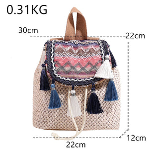 Fashion Folk style Portable Small Bag Woven Shoulder Bag Niche Travel Women Straw Backpack a69